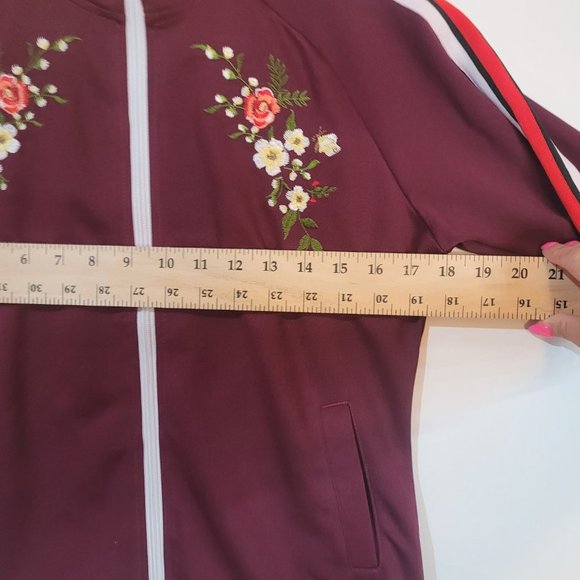 Southpole Top Women Junior Medium Track Jacket Red Embroidered Zip Floral y2k - Picture 6 of 13